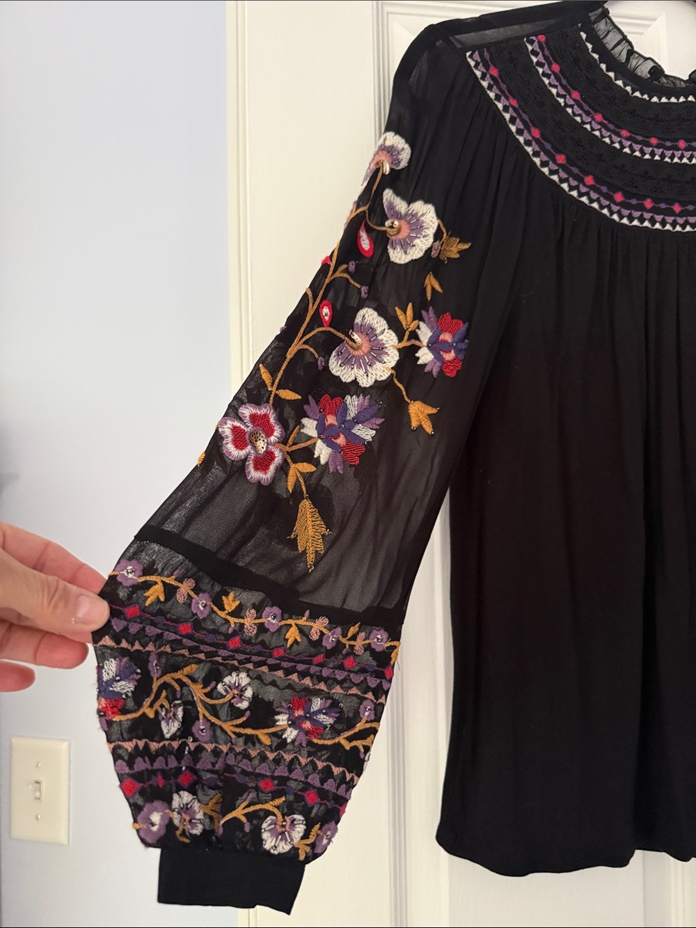 Anthropologie Black Embroidered Boho Blouse - Women Tops - Picture 2 of 5